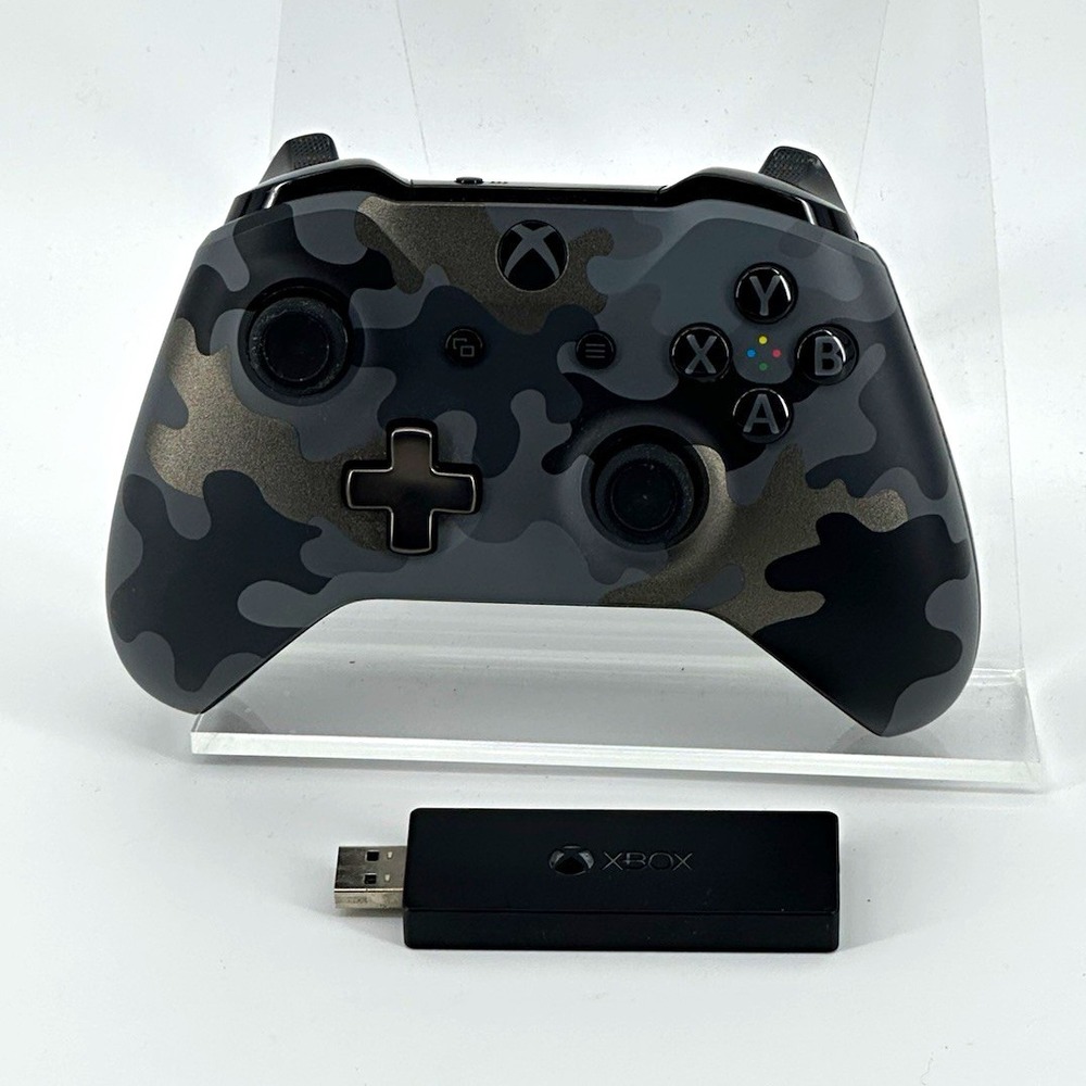 Microsoft Xbox One Wireless Controller Black Gray Camo + USB Adapter Xbox/PC
